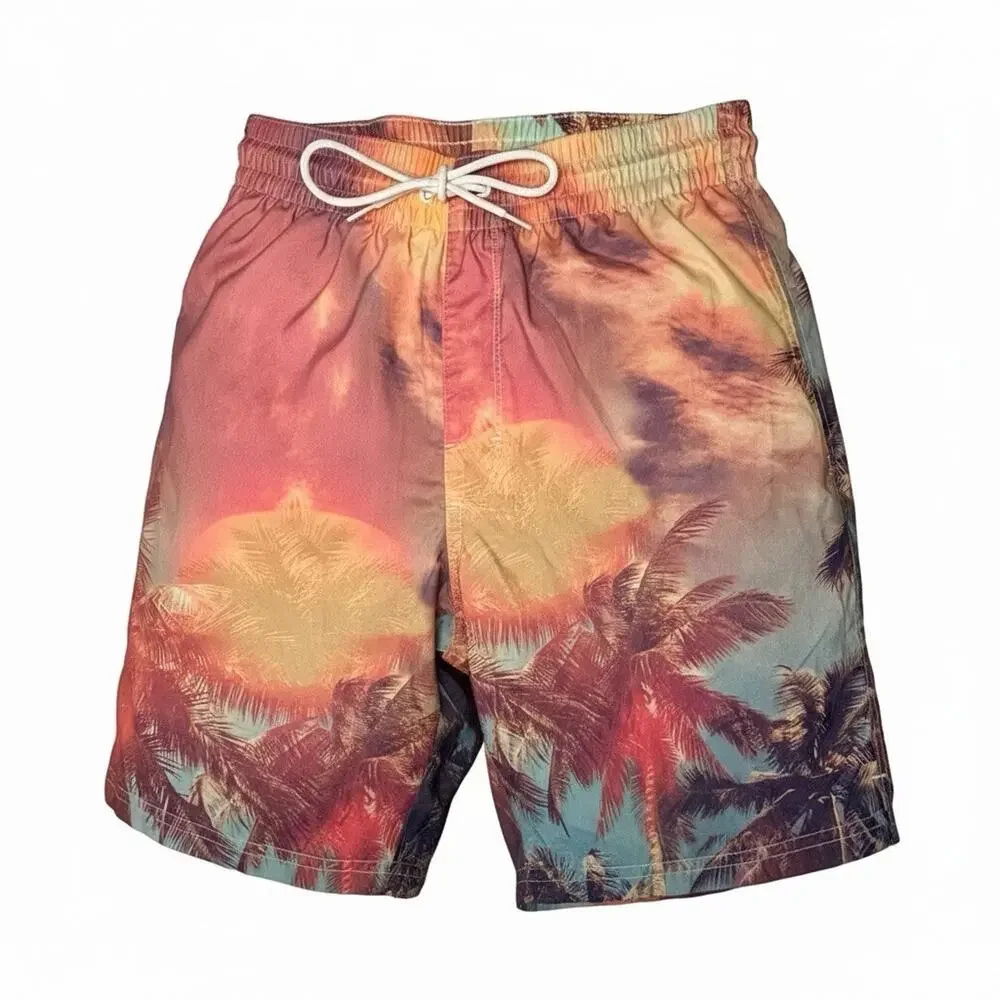 Old Navy Men’s Swim Trunks Tropical Sunset Design Size Small At Knee Length 8”